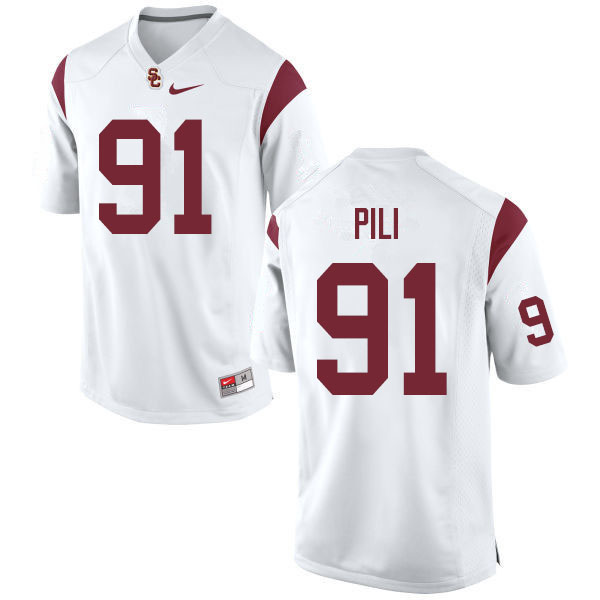 Men #91 Brandon Pili USC Trojans College Football Jerseys Sale-White